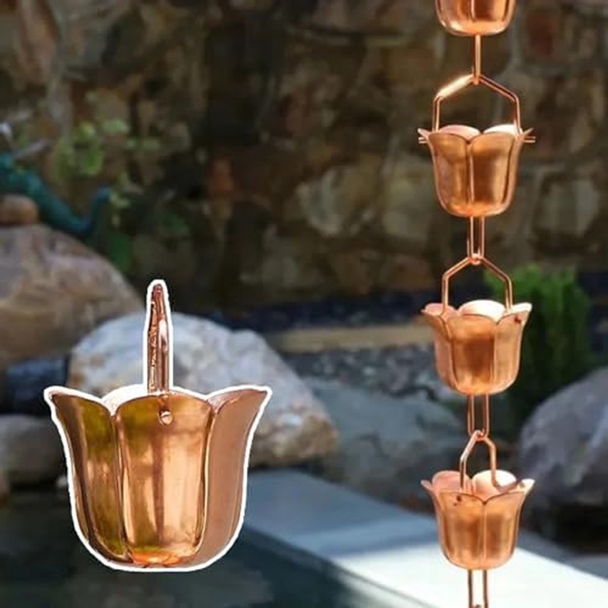 Regenketting Koper - Waterafvoer Ketting - Tuin Drainage - Decoratief Ontwerp - 9 Koppen Per Meter - Koperkleurig