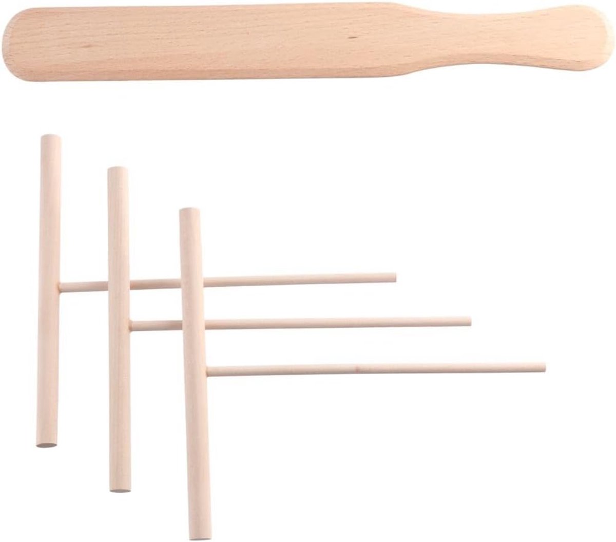 Pannenkoek Bakset - Crepe Gereedschap - Bakken en Koken - 4 Delige Set - 30 cm Lange Spatel - Houtkleur