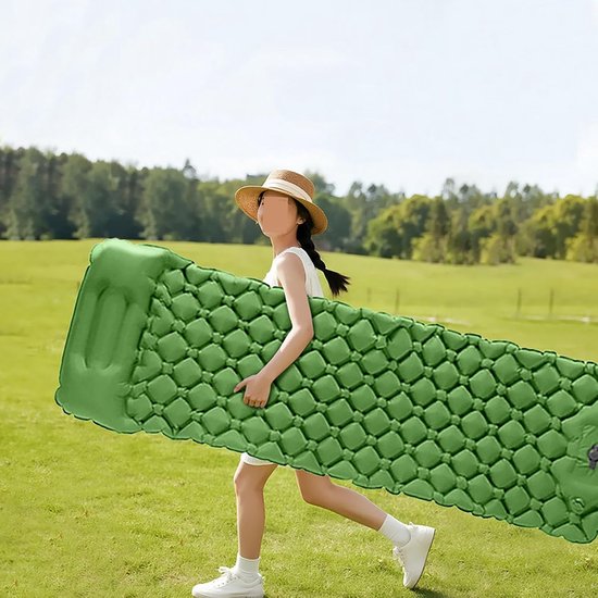 Tweepersoons Slaapmat - Dubbel Luchtbed - Kamperen en Reizen - Zelfopblazend Met Voetpomp - 190x120x5 cm - Groen — afbeelding 5
