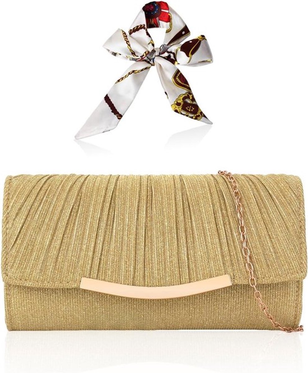 Vrouwen clutch met gouden sjaal en vouwtas voor bruiloftsfeer