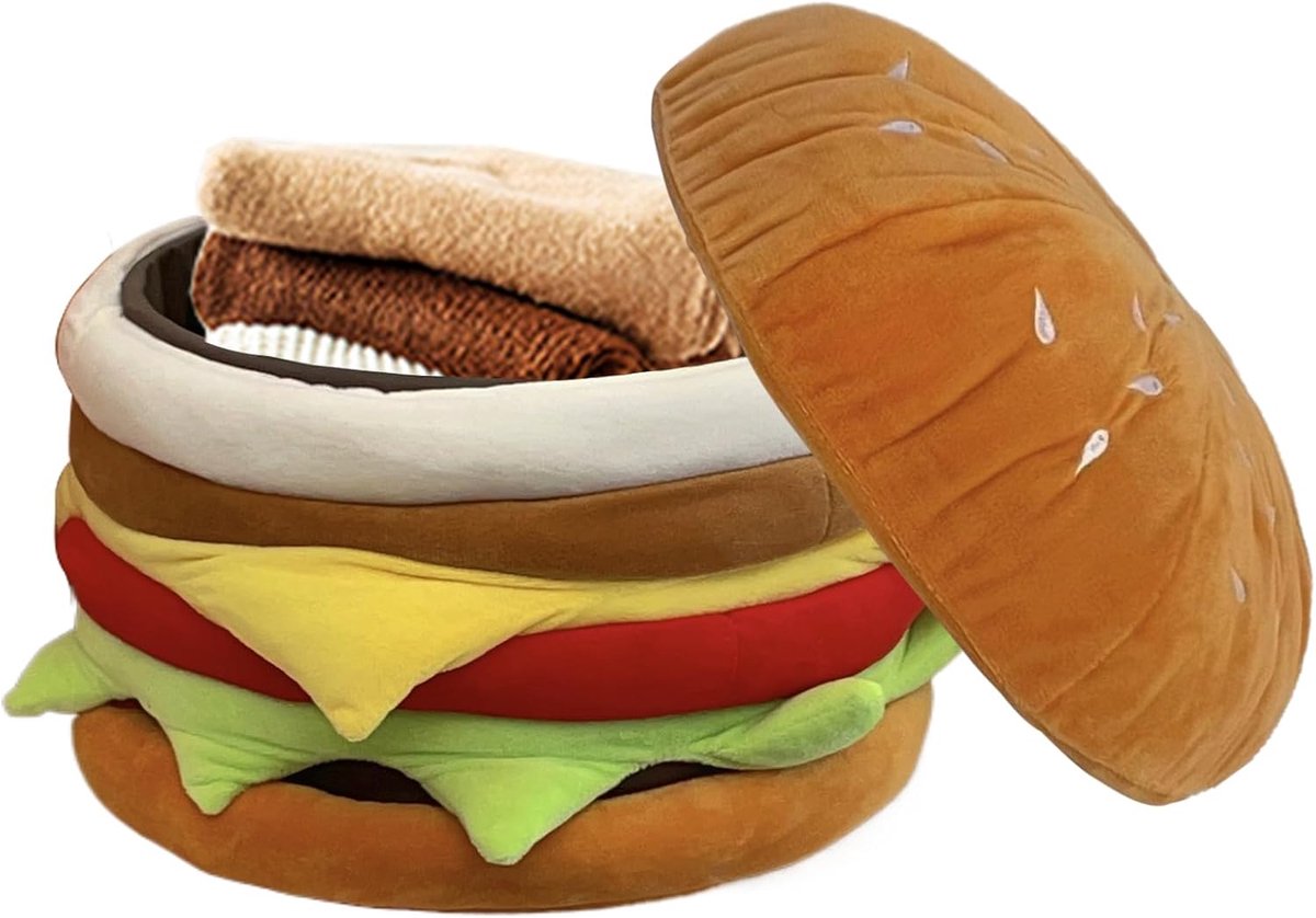 Ottoman met Opslag - Poef Kruk - Woonkamer Decoratie - Schattige Hamburgerstijl - 30x30x30 cm - Bruin