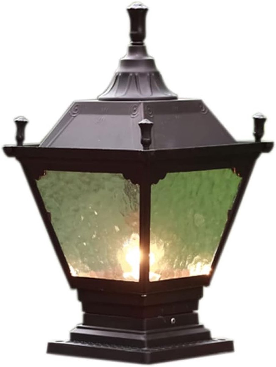 Lantaarn Paalverlichting - Buitenlamp Tuin - Tuin Verlichten - Aluminium Glas - 22cm x 38cm - Zwart
