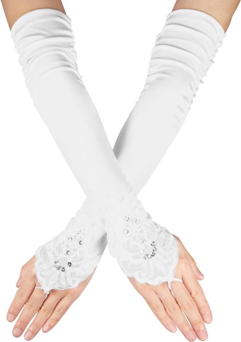 Wit handschoenset Ellebooglengte voor lange kanten