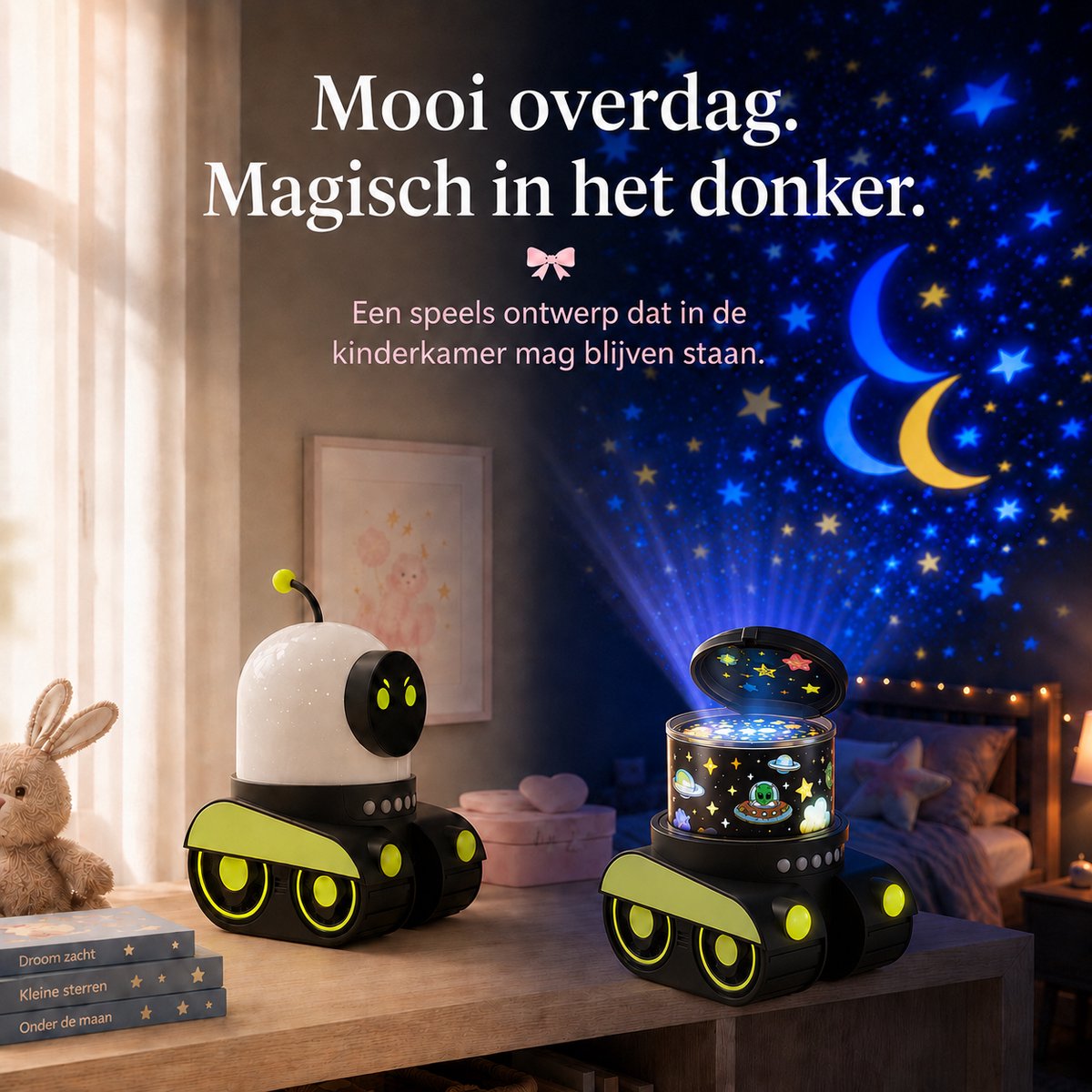 Sercano Sterrenhemel Projector - Ingebouwde 8 muziek - Nachtlampje Kinderen - 6 Thema's - 360° Rotatie - 5 uur Gebruiksduur - 360° Rotatie - Oplaadbaar - Schattig Cadeau – foto 5