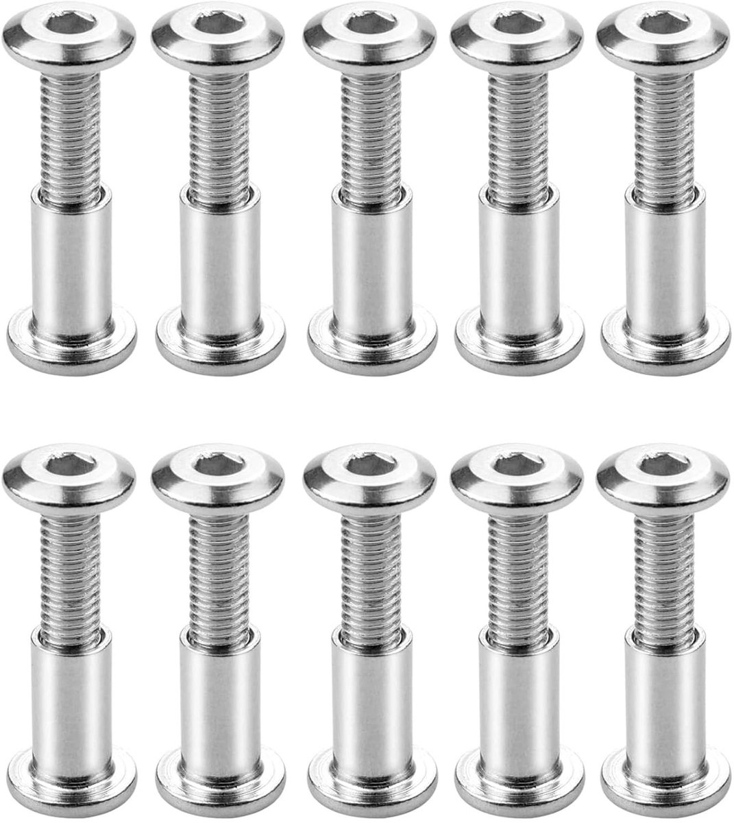 Set van 10 M6 Verbindingsschroeven voor Meubels, RVS Koppelschroeven voor Kasten en Houten Planken (M6 x 25mm)