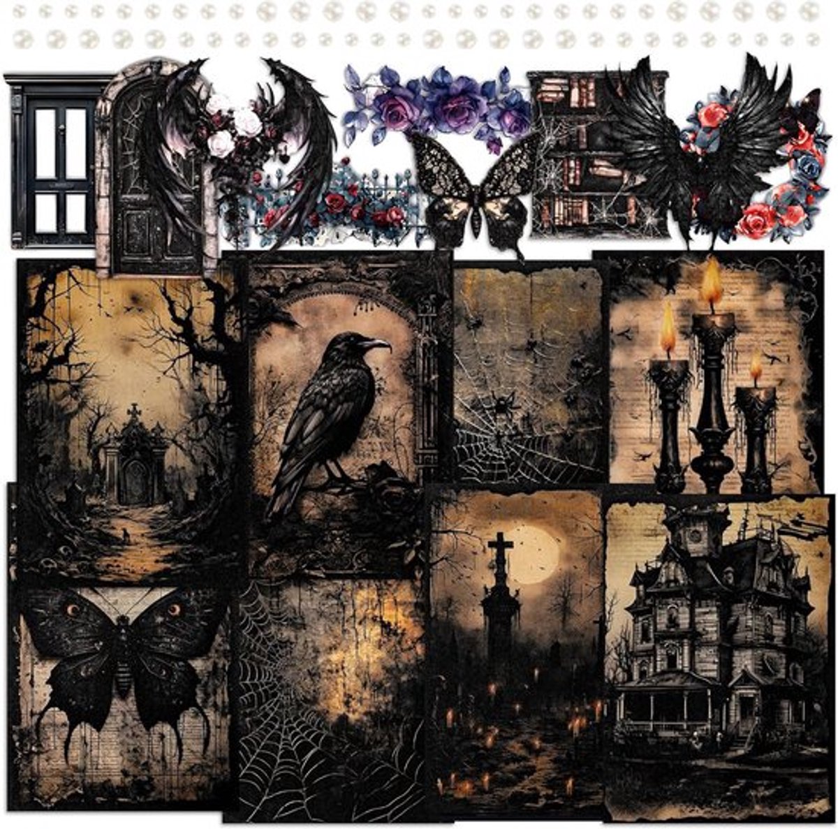 Vintage Dark Academia-sticker set voor plakboek - Inovra Plus
