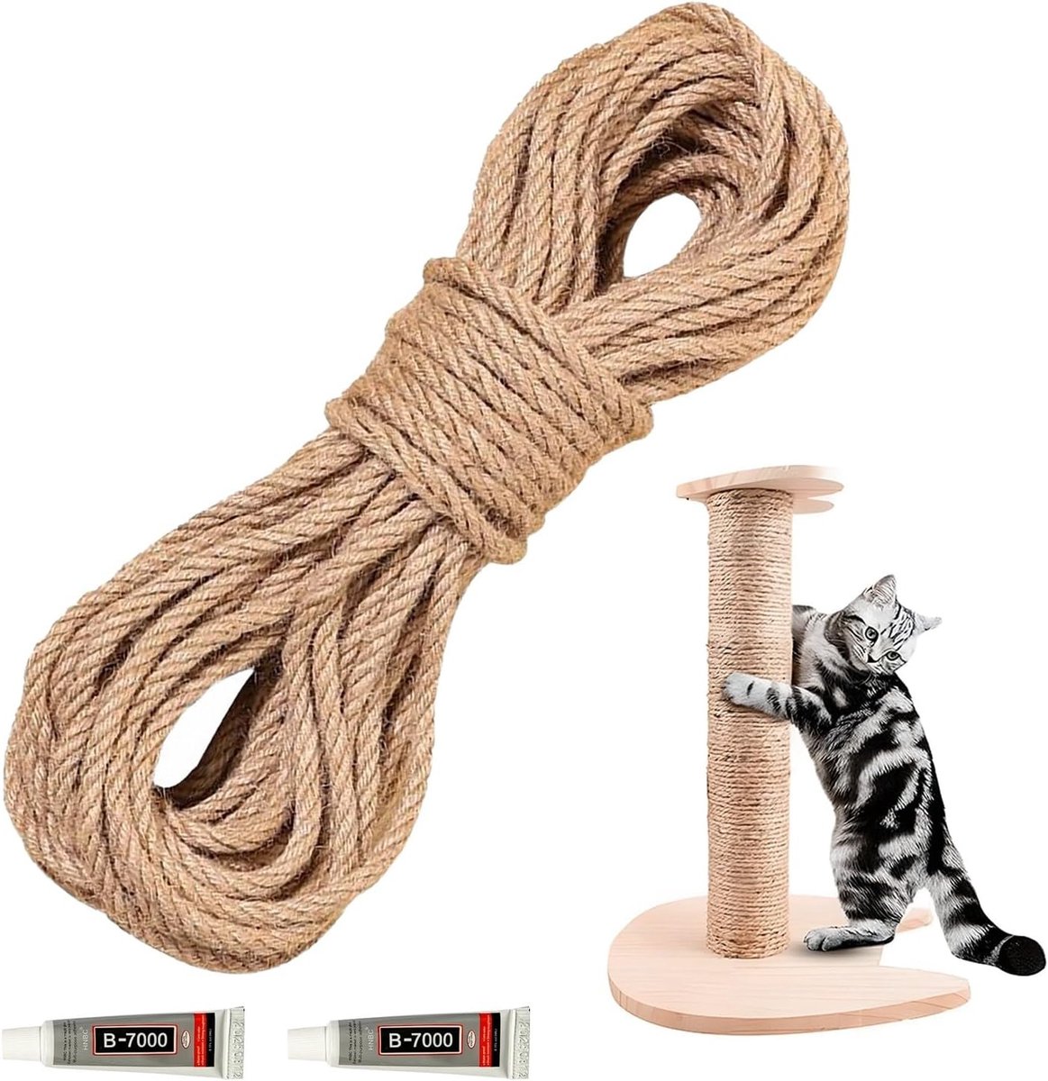 Natuurlijke Sisal Touw van 20m, 6mm Dikke Touw voor Krabpaal, Vervangingskoord voor Kattenaccessoires en Creatieve Projecten