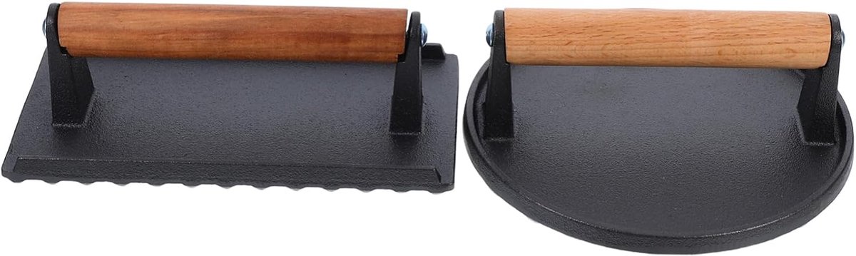 Gietijzeren Vleespers Hamburgerpers Vlees Bereiden Met Houten Handvat 20 x 10 x 6 cm Zwart