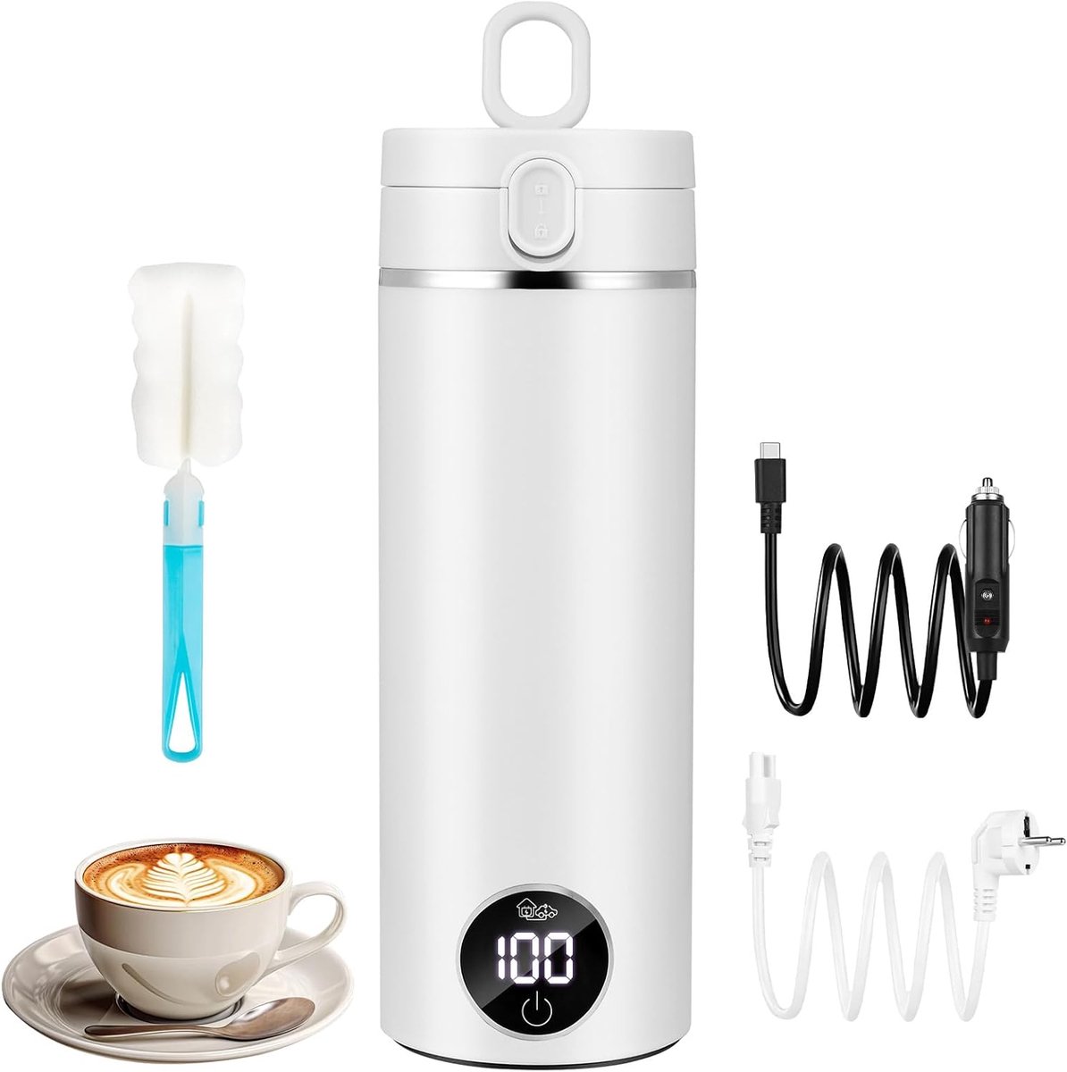Kleine waterkoker - Reis waterkoker - Warme dranken maken - 6 temperatuurinstellingen - 450 ml - Wit