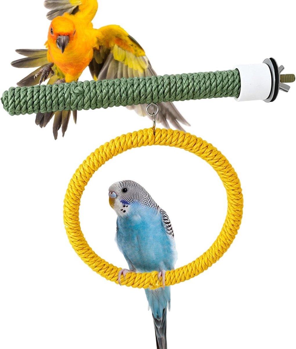 Papegaai Schommel - Vogel Speelgoed - Interactief Klimmen - Stabiele Hangstructuur - 20 x 15 x 3 cm - Geel Groen
