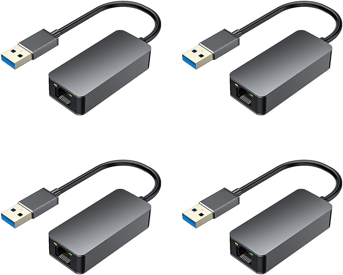 USB C Ethernet Adapter - Netwerkkaart RJ45 LAN - Snelle Internetverbinding - 2.5Gbps Snelheid - 4 stuks - Zwart
