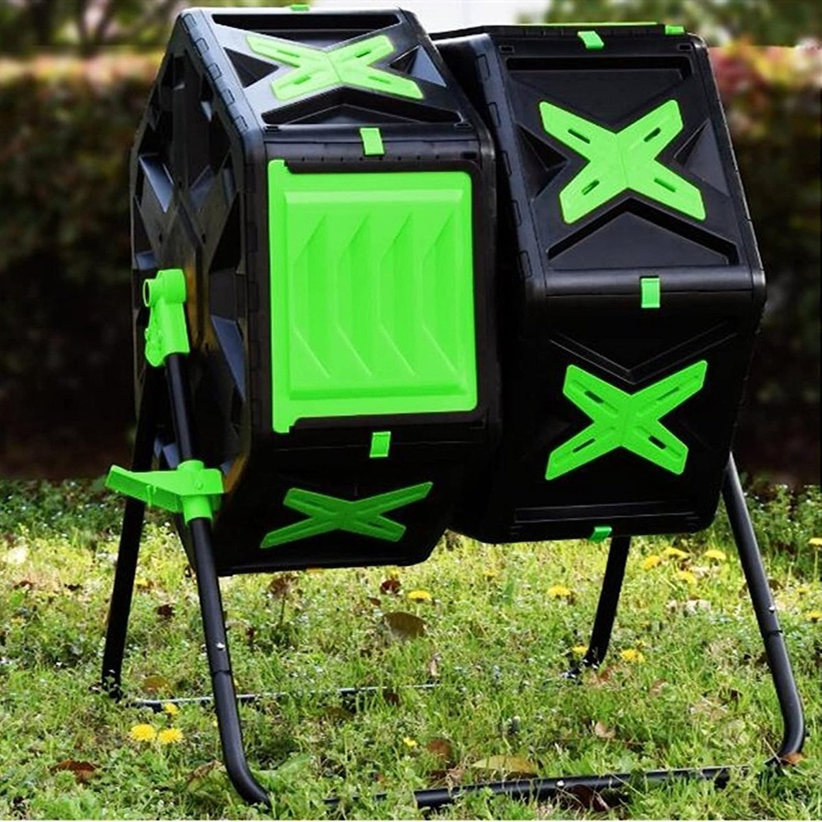 Composteerbak Dubbele Kamer - Compost Trommel - Afval Verwerken - Snelle Compostering - 140 liter - Zwart