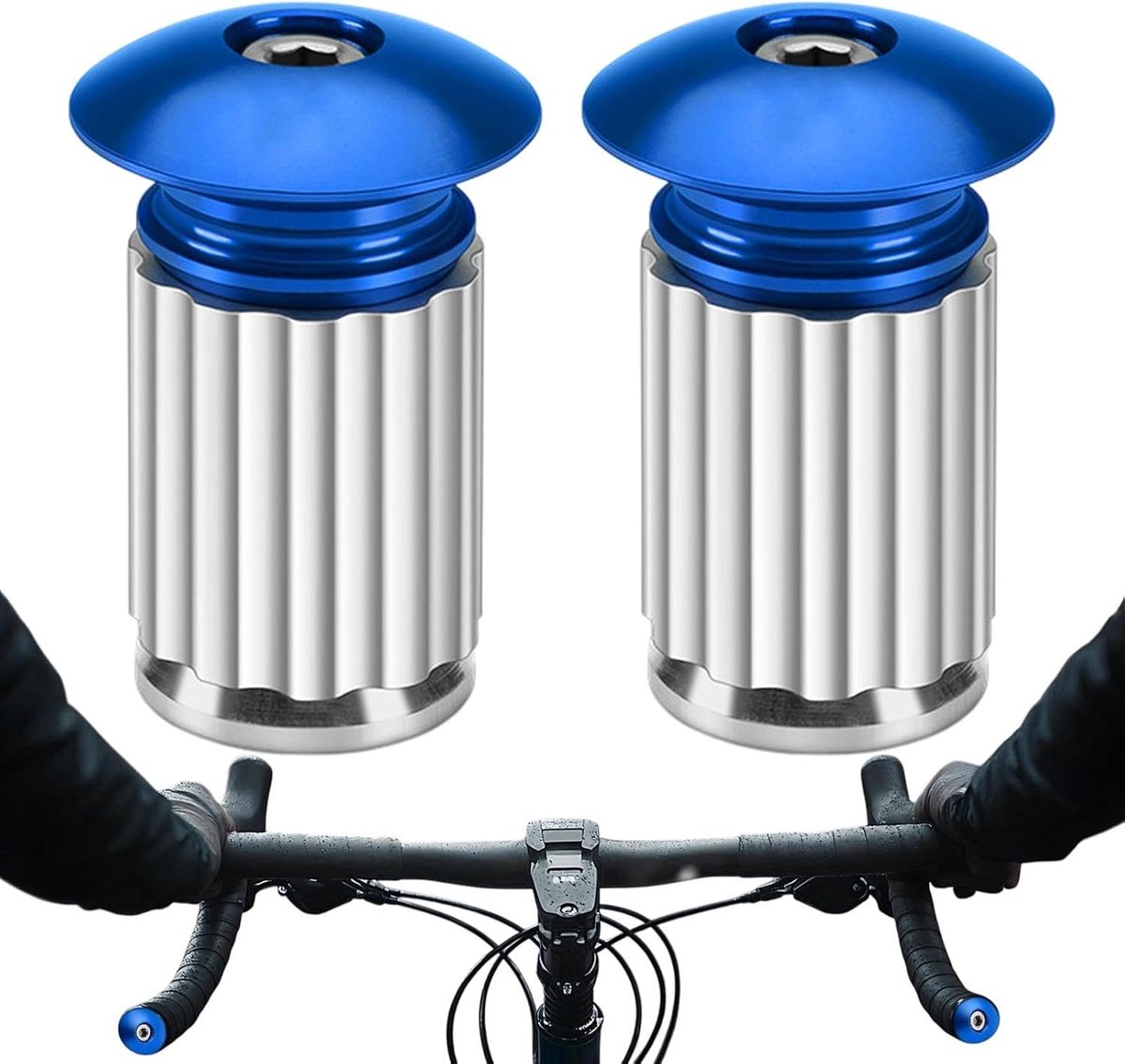 Stuureindkappen Fiets - Stuurplug Aluminium - Verbeter Fietservaring - Minimaliseert Trillingen - 1 Paar - Blauw