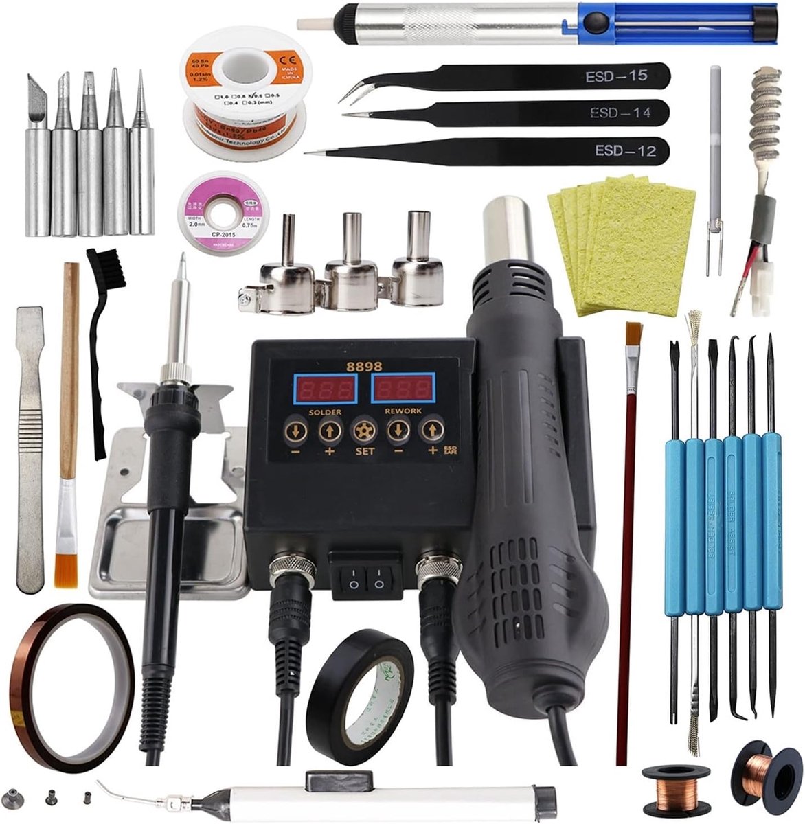 Soldeerstation - Hete Lucht Station - Elektronica Reparatie - 2-in-1 Functie - 500W - Zwart