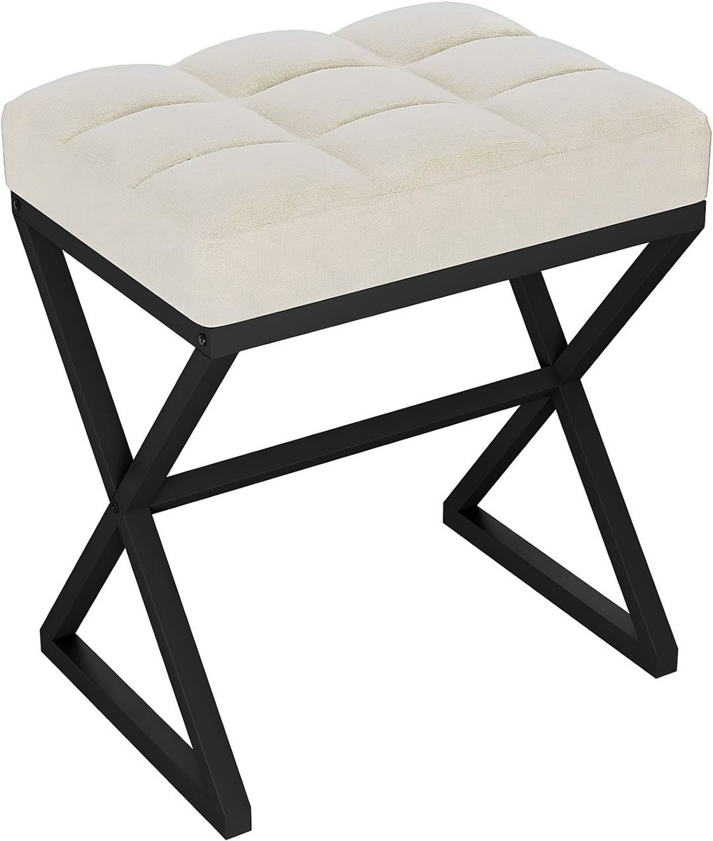 SP® Poef - Voetenbankje met Metalen Poten - Voetenbank voor Woonkamer of Slaapkamer - Beige - 40cm x 30cm x 43cm