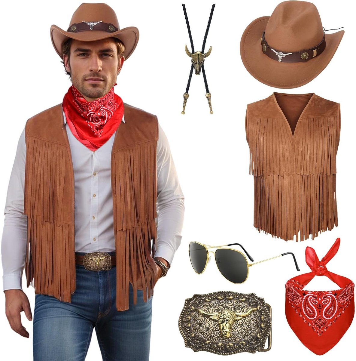 Cowgirl Kostuum voor Vrouwen met Neckerchief en Cowboy Hoed - Perfect voor Carnaval en Cosplay Feesten