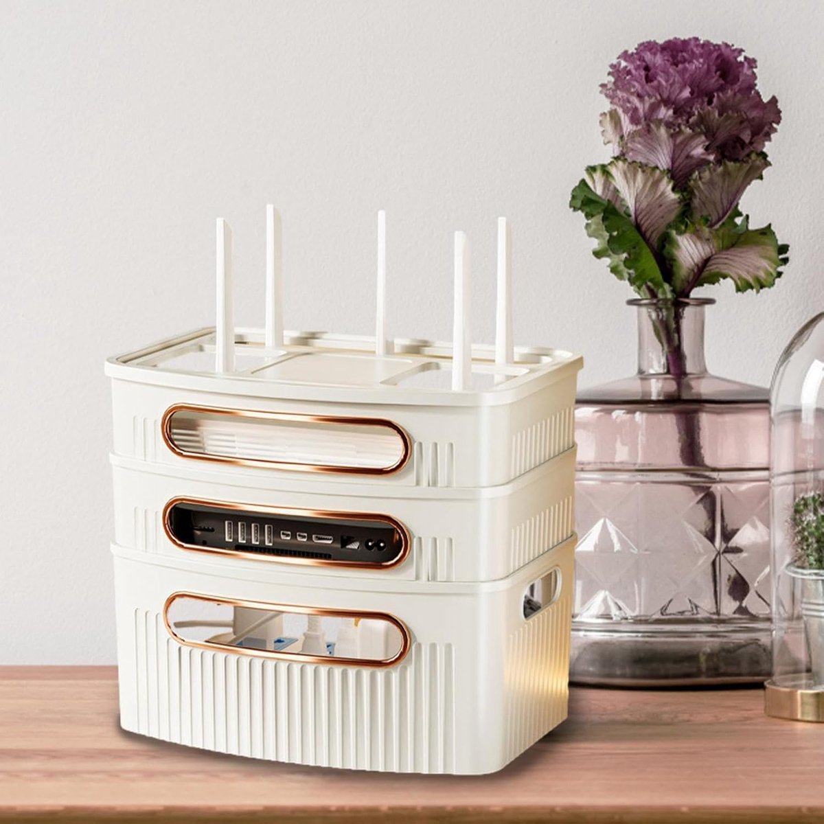 Router Opbergdoos - Routerkast Wifi - Wifi Signaal Verbeteren - Waterdicht Stofvrij - 23.9 cm - Crèmewit