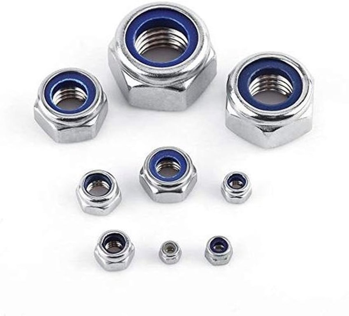 Dailygoods- Zeshoekige Moer - Roestvrij Staal - Nylon Borgmoer - Vergrendeling - Inzetstuk - 100 Stuks M2 - Borgmoeren