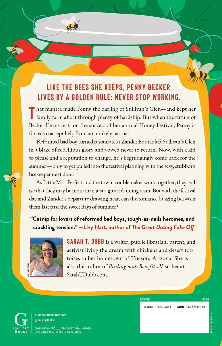 Achterkant van het boek 'Honey Bee Mine' met een illustratie van een pot honing, omringd door bijen, en tekst over het verhaal.