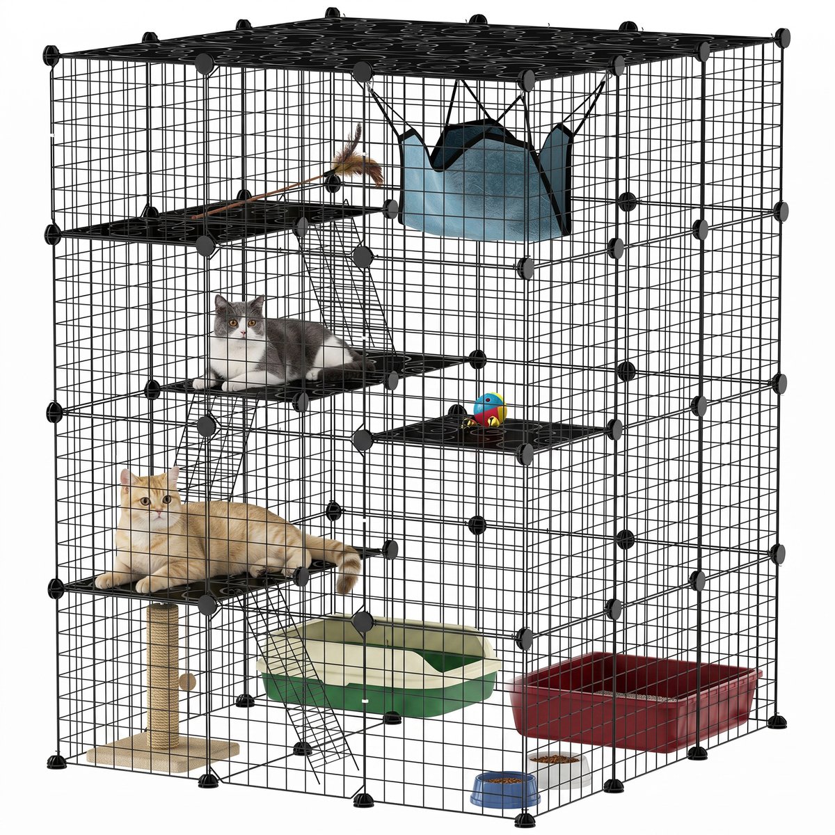 PawHut Kattenkooi Staal, Kunststof 105L x 105B x 140H cm Zwart