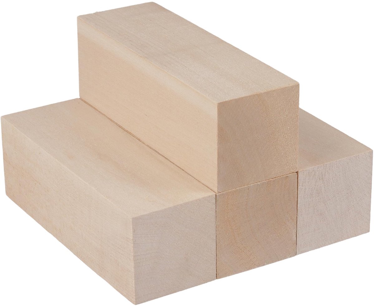 SnelShoppen - 4 Stuks Houtsnijblokken voor Houtsnijwerk - Natuurlijke Houtblokken 15 x 5 x 5 cm - Ideaal voor Snijwerk, Vormgeving, Schilderen, Doe-He