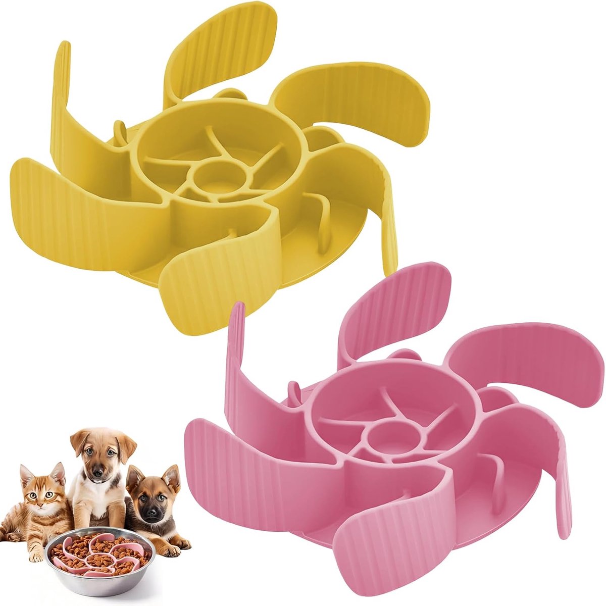 Anti-schrokbak voor honden, 2 stuks, anti-schrokbak, hond, kat, slingbak, anti-schrokbak, honden, slow, langzame hondenbak, invoeging, anti schrokbak, hond, snijbaar (roze geel)