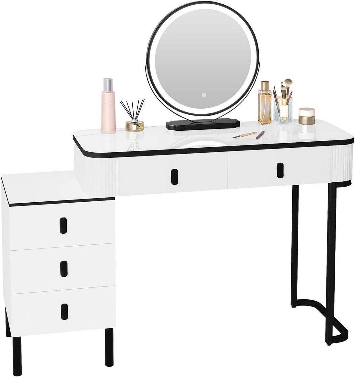 SureDeal® - Kaptafel - LED - Spiegel - 2 lades - Zijkast - 100x40x126 cm - Wit