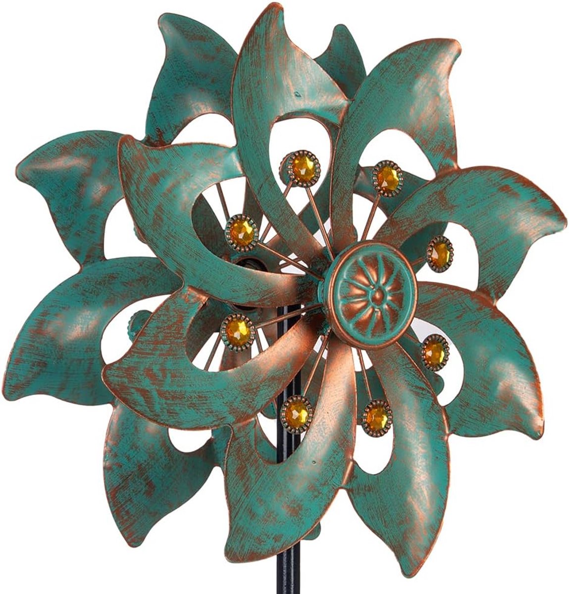 Tuindecoratie windspinners, kleine waterdichte metalen pinwheels windspinner voor tuin en tuin 37 x 10 inch (dubbel blad)