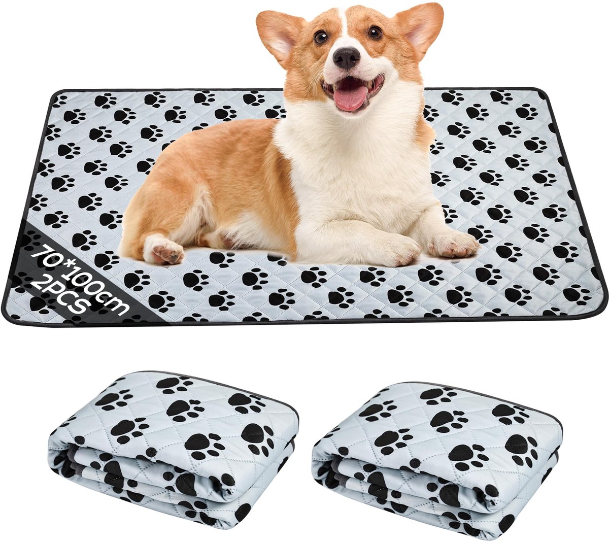 SnelShoppen - Wasbare Huisdierenondermat 2-Stuks 70x100 Cm, Lekbestendig Antislip, Super Absorberend Herbruikbaar voor Honden, Katten en Cavia's