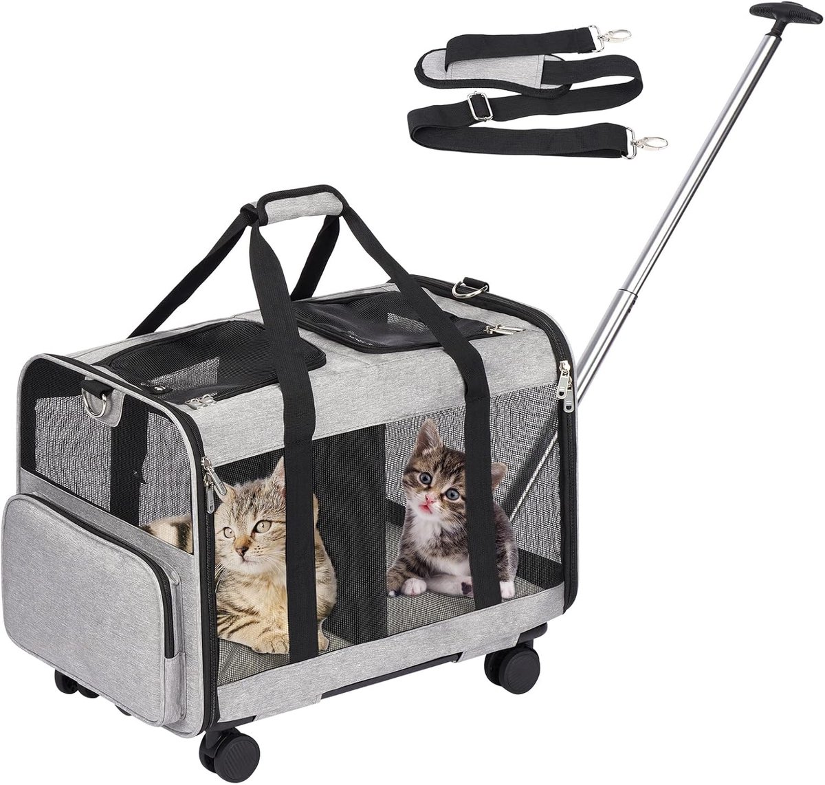 SnelShoppen - FASNATI Huisdierendrager met dubbele compartimenten, afneembare wielen, super geventileerd ontwerp, ideaal voor 2 kleine dieren, perfect