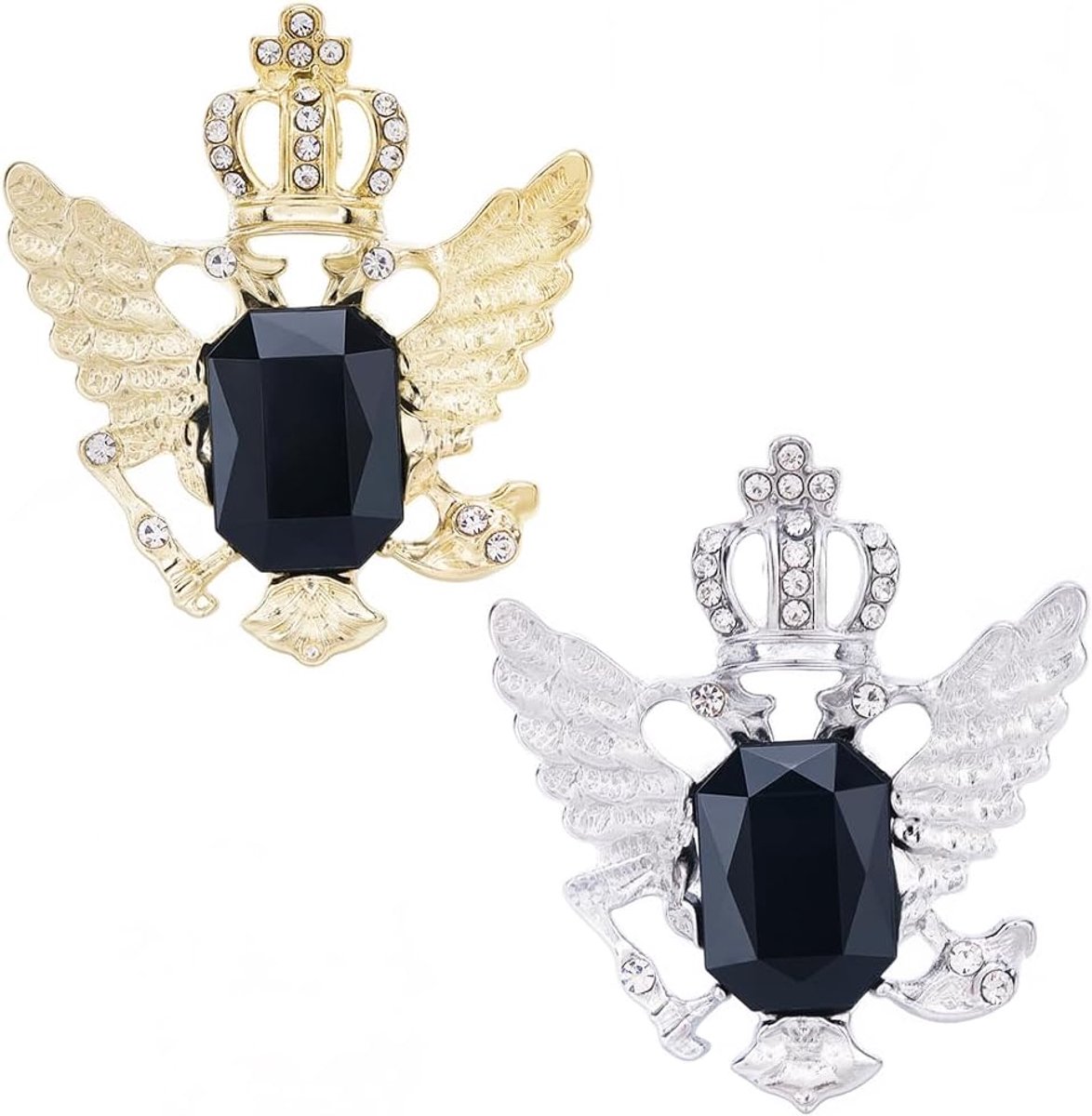 2 STKS Eagle Shape Mens Neck Tie Ringen Goud Zilver Tone Stropdas Sluiting Legering Strass Crystal Bling Glanzende Tie Tacks Ring Houder Accessoires Bulk voor Mannen Bruiloft Sieraden Gift