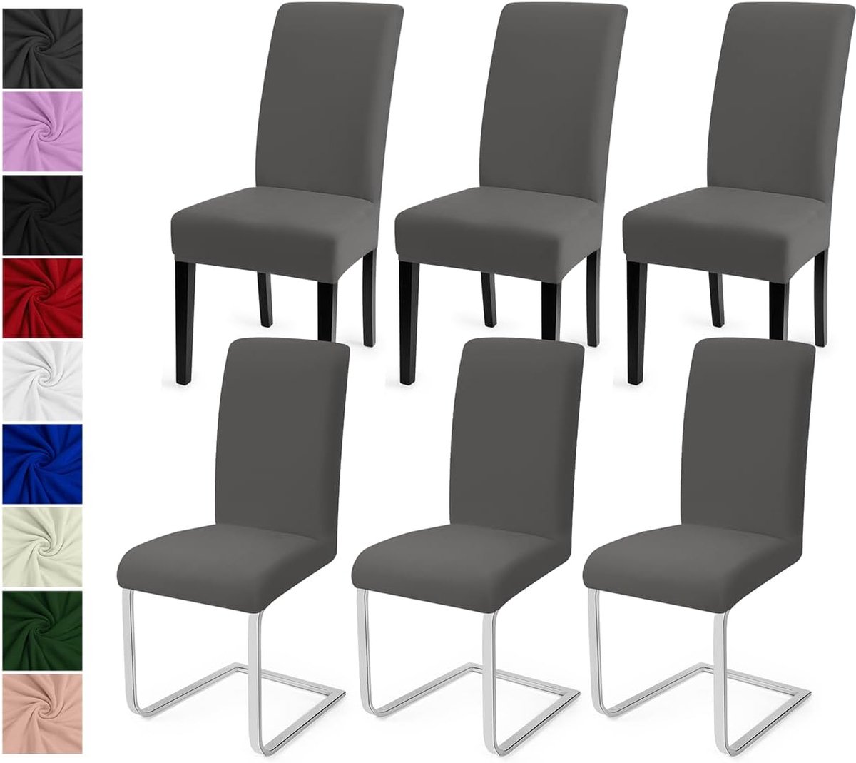 Eetstoelhoezen Stretch Stoelhoes Moderne Stoelovertrek Afneembare Wasbare Eetkamerstoelhoezen Stoelbekleding voor Bruiloft,Feest,Huis,Eetkamer,Hotel(Grijs,Set van 6)-C
