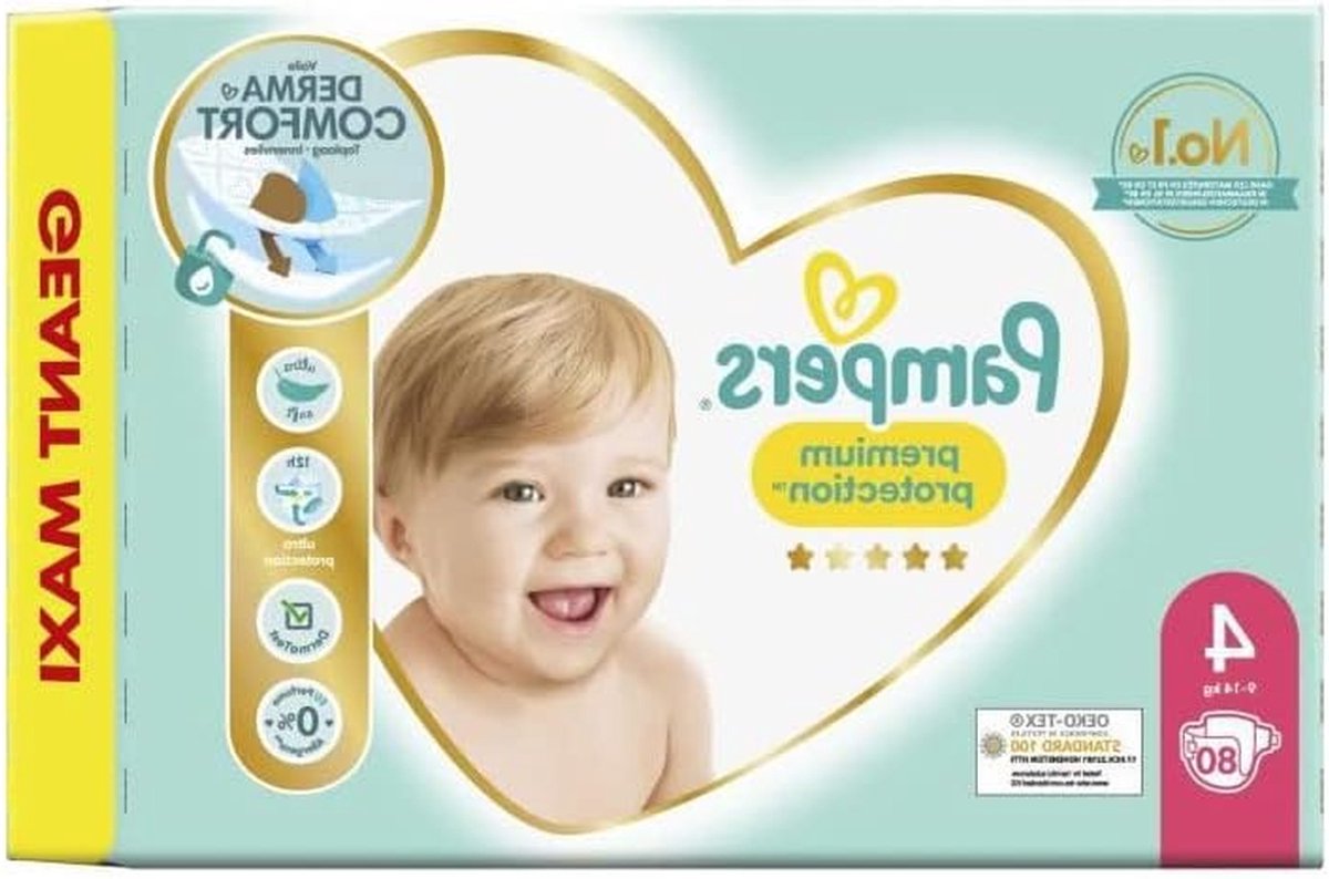Baby luiers - Comfort bescherming - Gevoelige huid - Dermatologisch getest - Maat 4 80 stuks - Wit