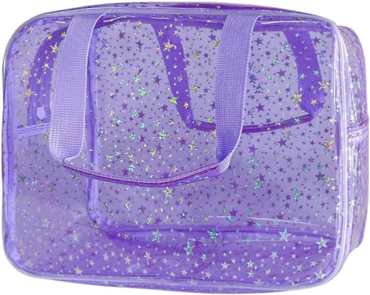 SnelShoppen - Make-uptas met Sterpatroon, Waterdicht PVC, Moderne Lila Make-up Organizer, 38 x 12 x 20 cm voor Feest, Dagelijks Gebruik, Reizen en Org