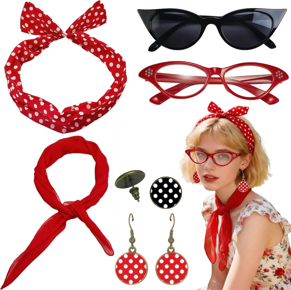 Carnaval kostuumaccessoires voor vrouwen - Vintage 50s pin-up stijl, retro kostuum en feestoutfit voor dames