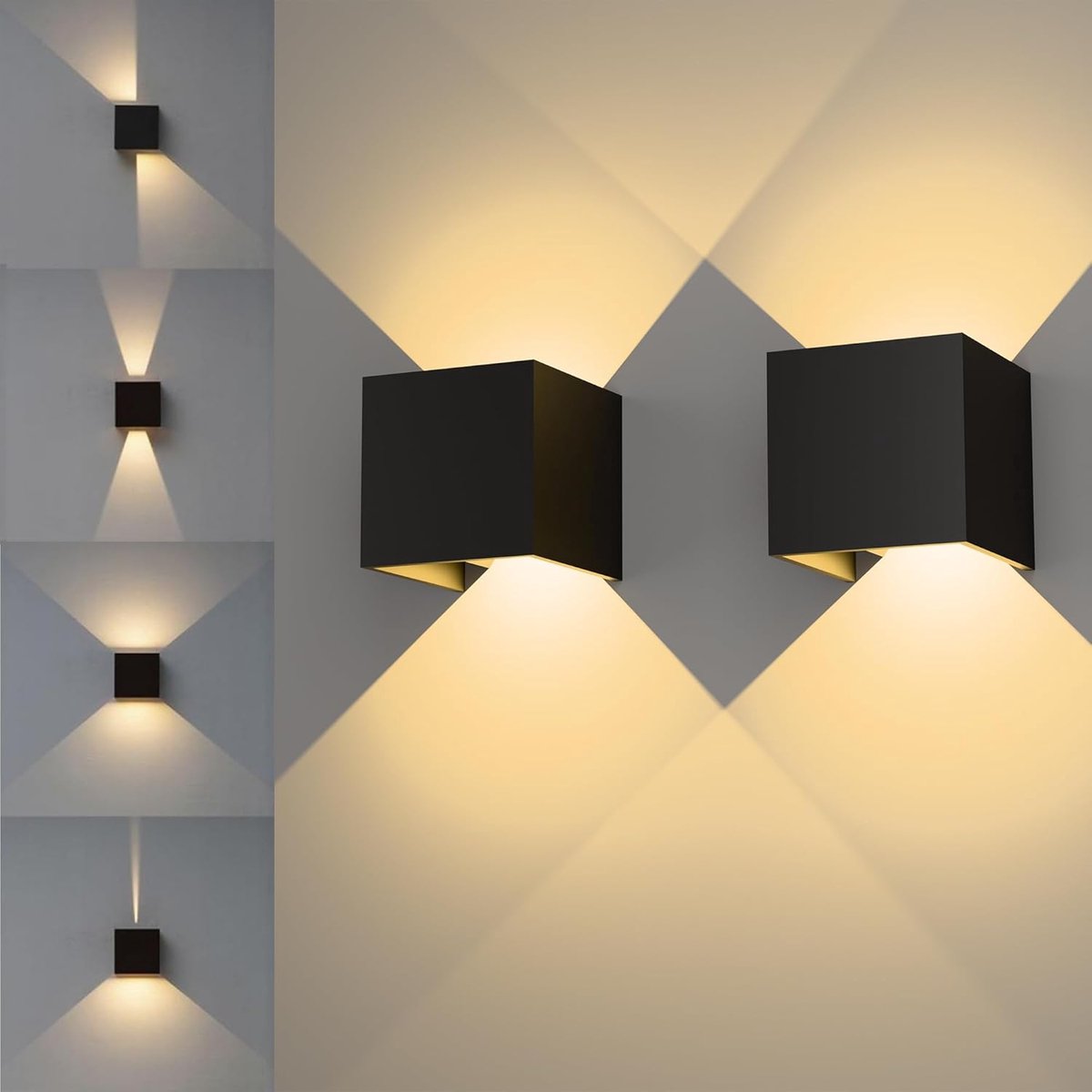 SnelShoppen - LED Buitenwandlamp 2 Stuks, 12W Aluminium Up and Down Wandlampen voor Buiten/Binnen, 3000K Warm Wit Licht - Zwarte Buitenverlichting voo