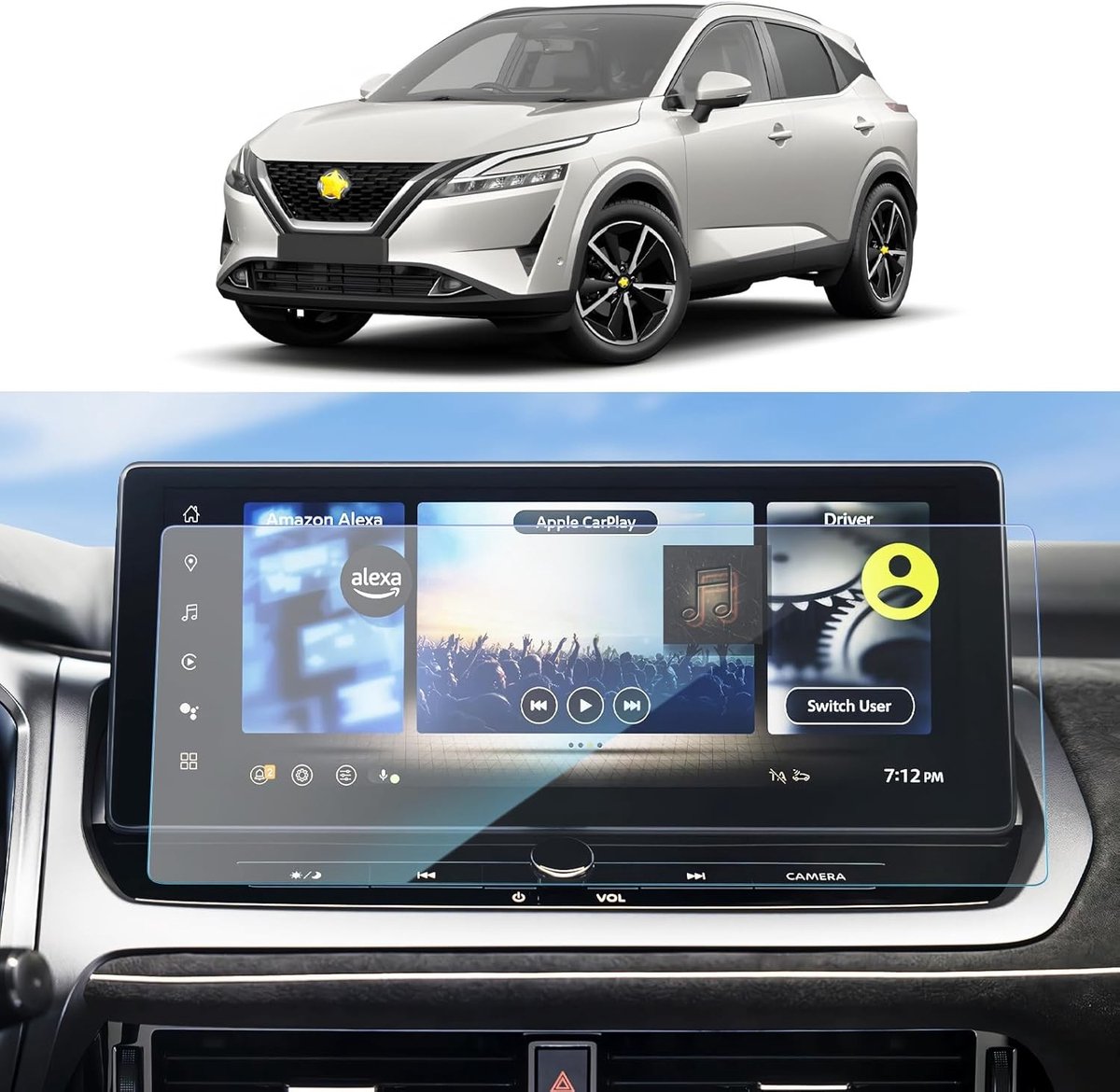 Screen Protector voor Nissαn Qashqai J12 / X-Trail e-Power 2022-2024 - 12.3 Inch Navi Schermbeveiliging, Krasbestendig en Eenvoudig te Installeren