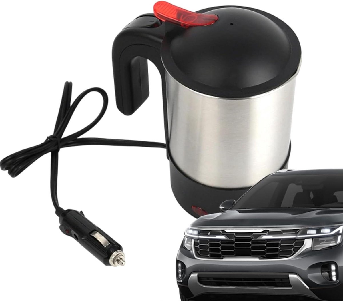 Elektrische Waterkoker - Draagbare Koker - Reizen Met Auto - Antislip Basis - 18 x 15 x 12 cm - Zilver