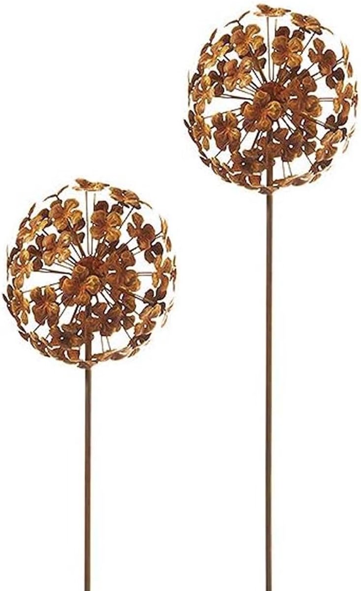 2 stuks roestdecoratie tuinsteker, tuinsteker, Rusty Flower Ball, cortenstaal, decoratie tuin, tuindecoratie, roest voor buiten, bloemensteker voor tuin, terras, balkon (A)