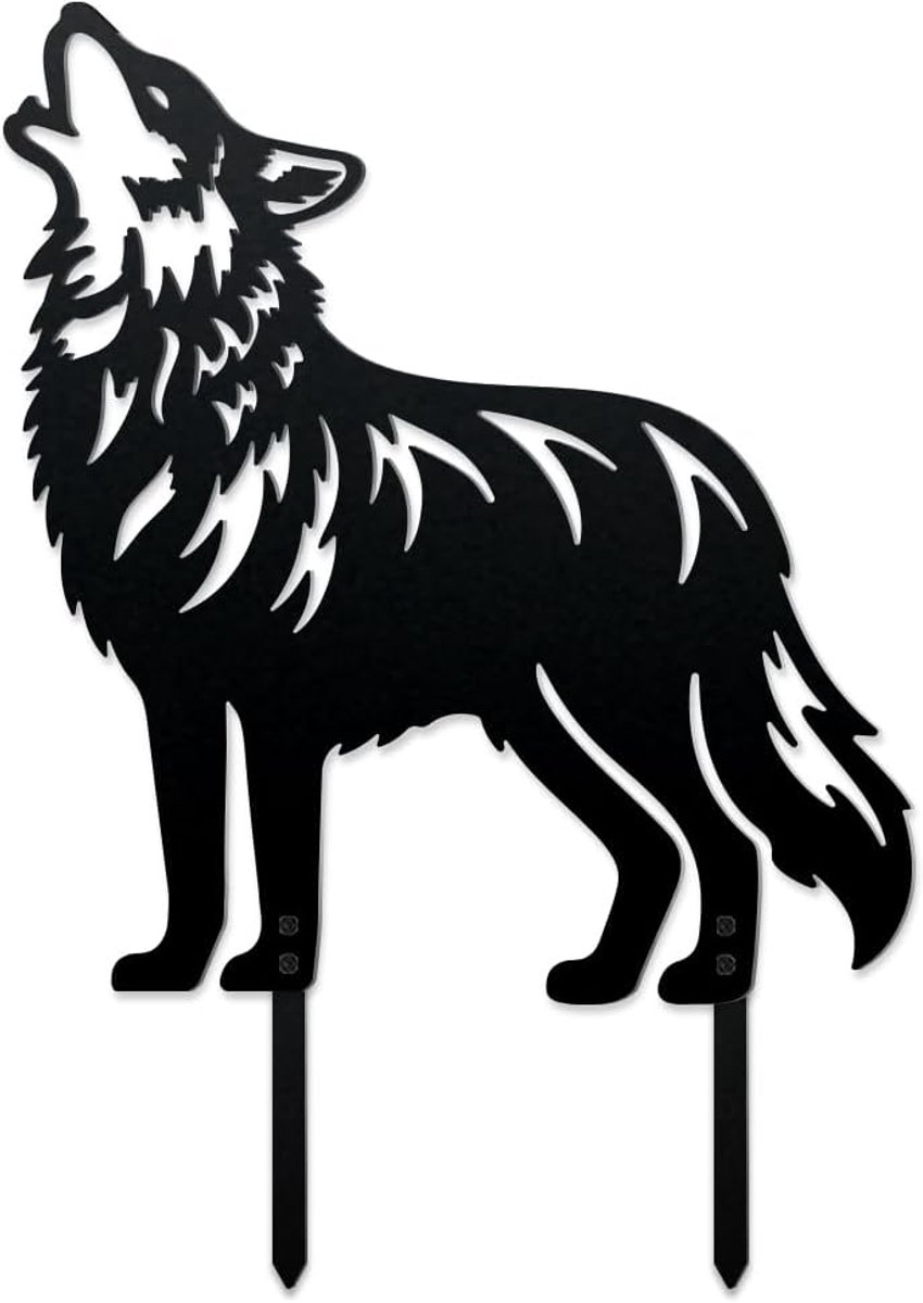 Huilende Wolf Metalen Decoratieve Tuinstaken, Wolf Tuin Buitenstandbeelden Silhouet Wilde Dieren Staken Buiten Wolf Staken Metalen Dieren Tuinbeelden voor Gazon Ornamenten Erf Patio Tuin
