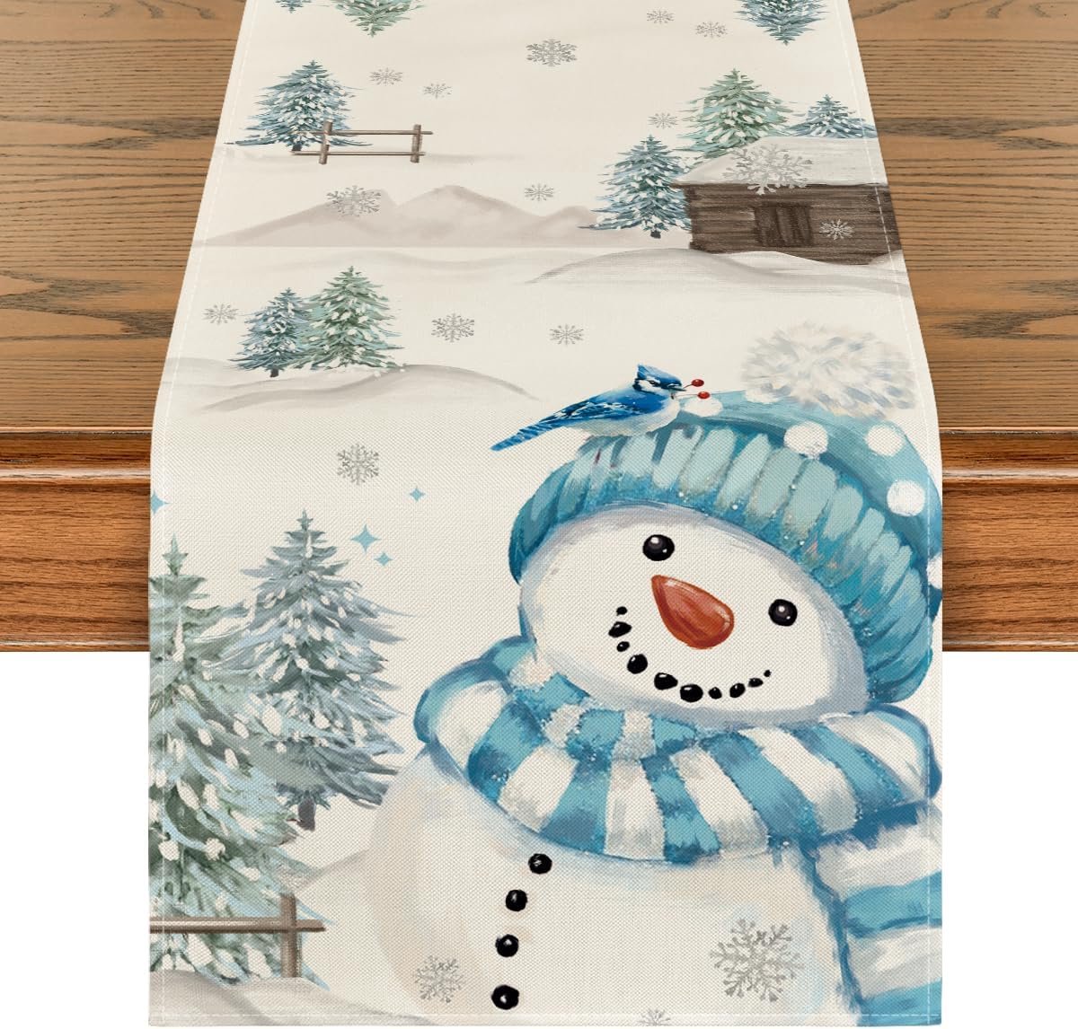 Mode Blauwe sneeuwpop tafelloper Kerstmis, seizoensgebonden winter interieurdecoratie vakantie feest 40 x 180 cm