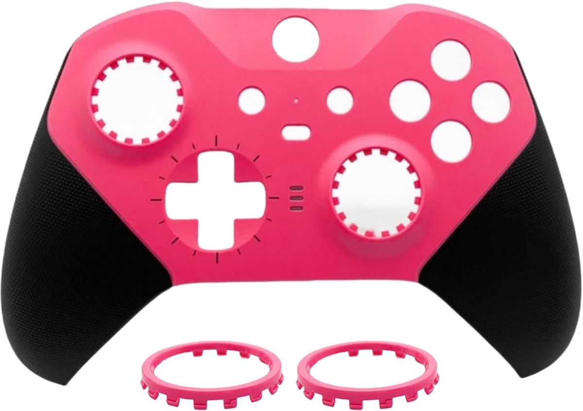 Vervangende Behuizing Voorste Schelp Voorplaat Afdekking Accessoires voor Xbox One Elite Controller Series 2, Inclusief Joystickringen, Roze Rood