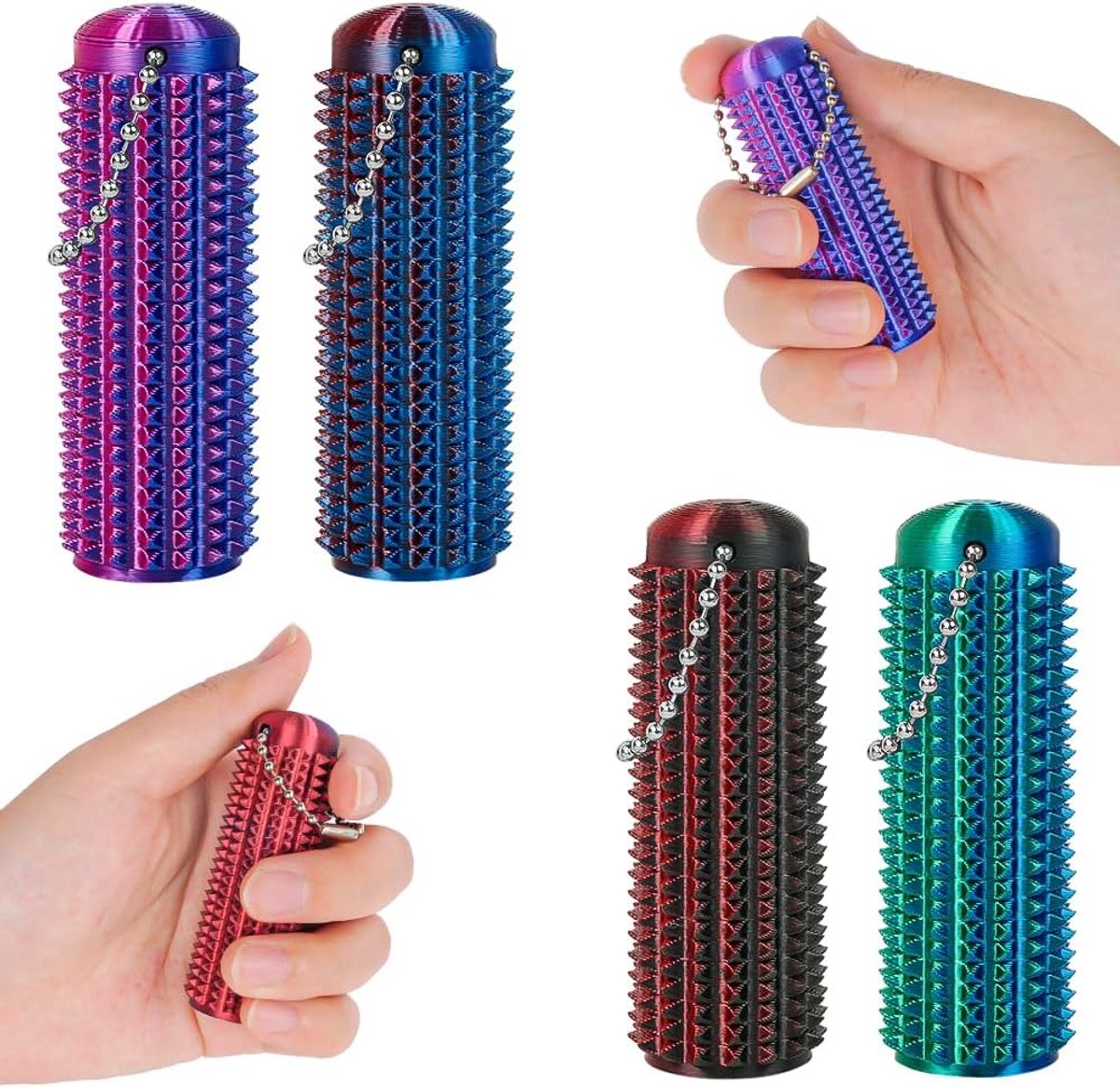 4 Stuks Pain Fidget, Spiky Grippie Stim Sleutelhanger, Draagbaar Pocket Mini-fidgetspeelgoed, Anti-stress Speelgoed voor Kinderen en Volwassenen voor Stressvermindering, Focus
