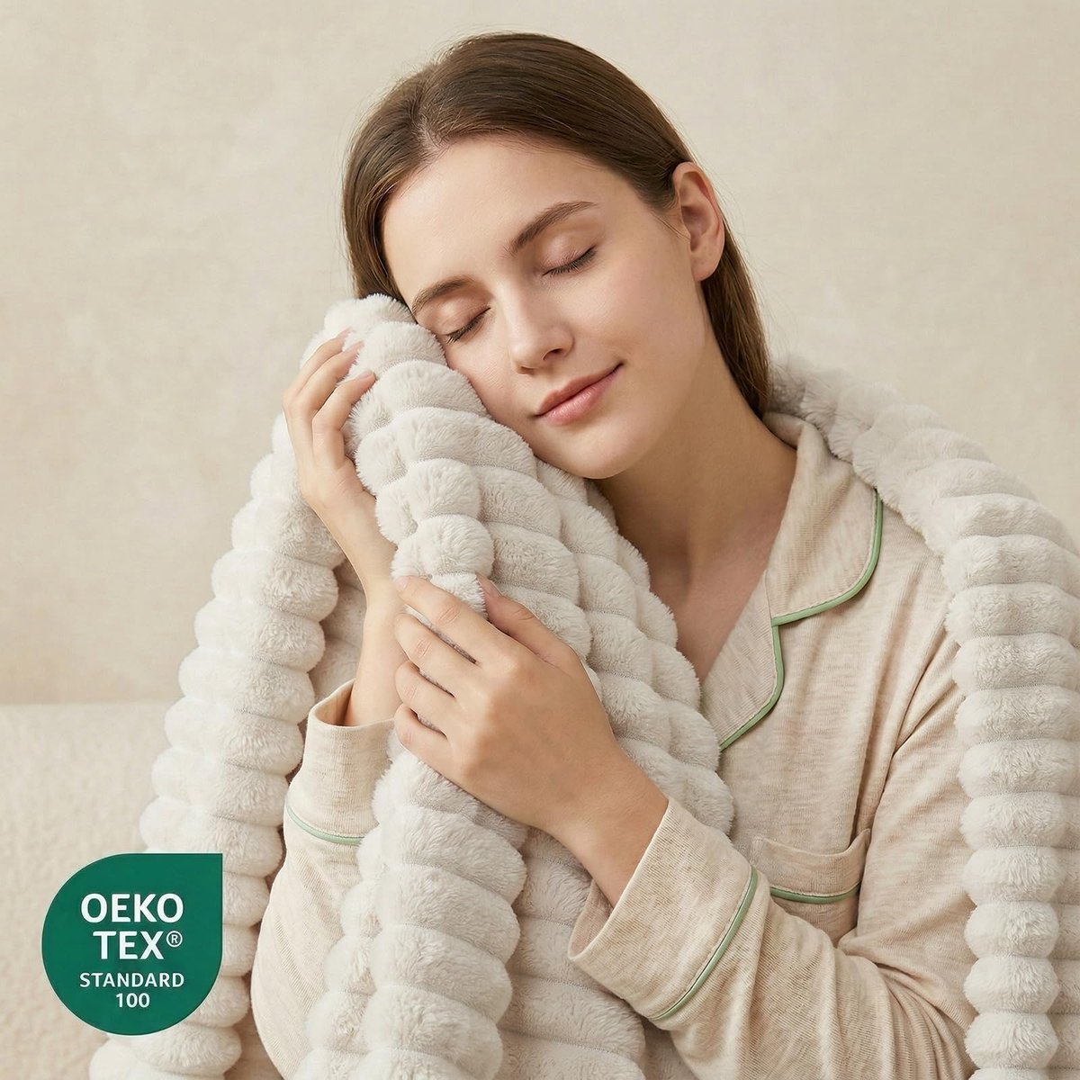 SnelShoppen - WAVVE Knuffeldeken 230x270 cm, Zachte Fleece Deken, XXL Sofadeken, Beige Flanellen Woondecoratie voor Bank, Perfect voor Knuffelen en Ge