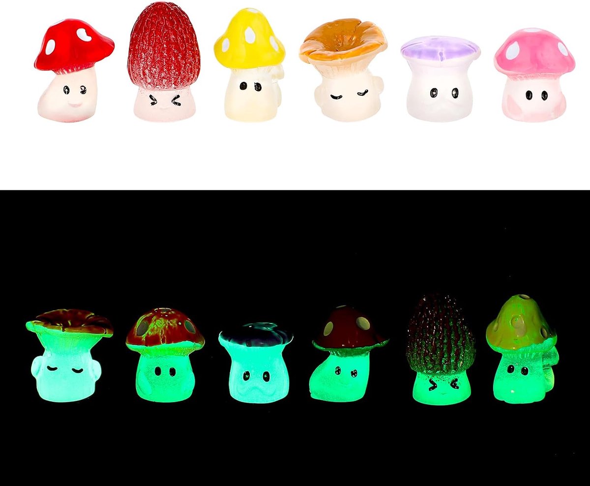 12 stuks lichtgevende mini hars paddestoelen, schattige wilde paddestoelen standbeeld decoratie miniatuur feeëntuin accessoires voor kamers, binnenplaatsen, tuinen, potplanten