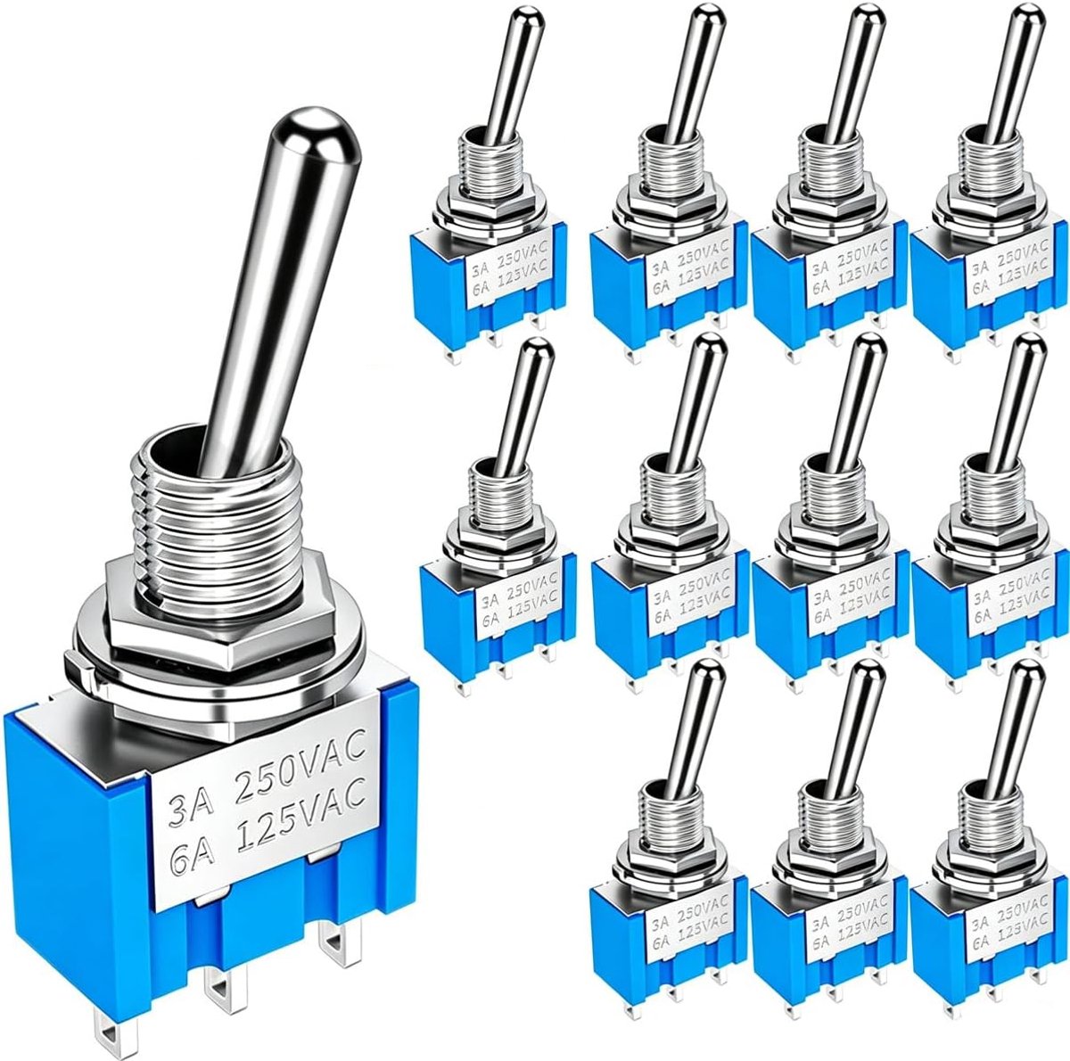 12pcs 6A/125V 3A/250V AAN/UIT/AAN 3 Terminals 3 Position SPDT Tuimelschakelaar Single Joint MTS-103