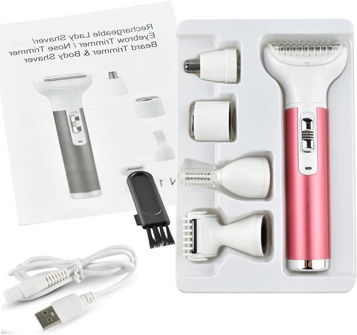 Elektrisch Lady Scheerapparaat - Ontharingsapparaat Vrouwen - Persoonlijke Verzorging - 5 Verwisselbare Koppen - 146g - Wit