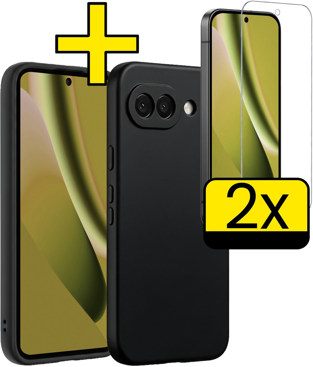 Hoesje - Met 2x Screenprotector - Geschikt voor Google Pixel 10a - Sterk & Shockproof - Back Cover - Siliconen Case - Telefoon Hoes - Telefoonhoesjes - Zwart