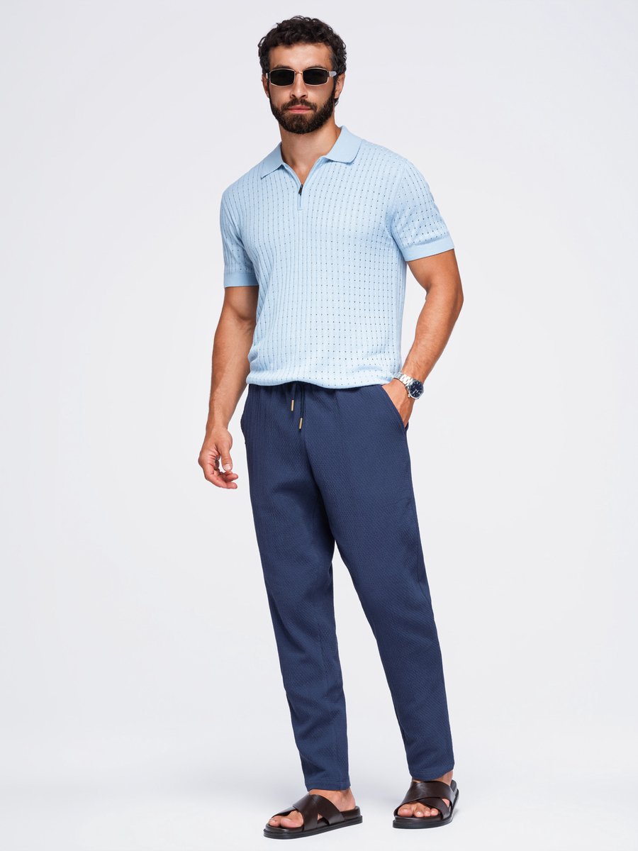 OMBRE Broek - Regular Fit - Katoen - Effen Marine S