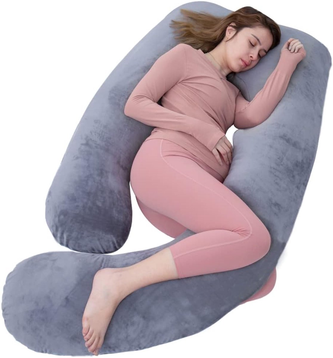 Zwangerschapskussen, U-vormig full-body kussen, borstvoedings-, steun- en zwangerschapskussen voor zwangere vrouwen, met afneembare hoes (donkergrijs)